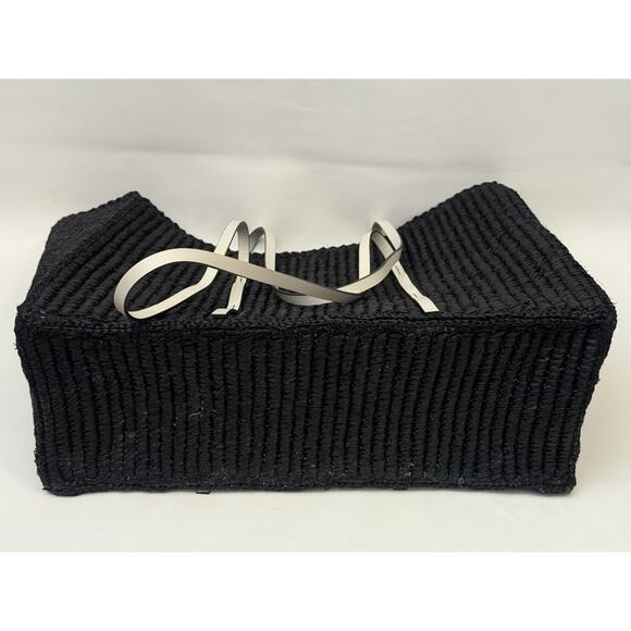 Demellier Large Capri Black Raffia White Leather Tote Bag Shopper Straw $475 - Picture 9 of 10